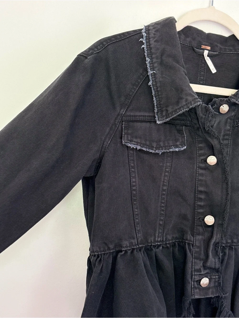 Free People Willow Black Denim Peplum Jacket Size XS-Small Grunge Whimsigoth A93 - Picture 5 of 16